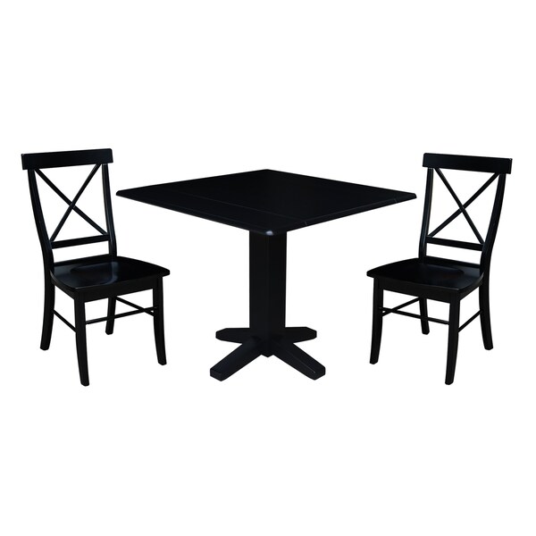 International Concepts 36 in. Solid Wood Square Dual Drop Leaf Dining Table with 2 Chairs in Black K46-36SDP-C613-2 - main
